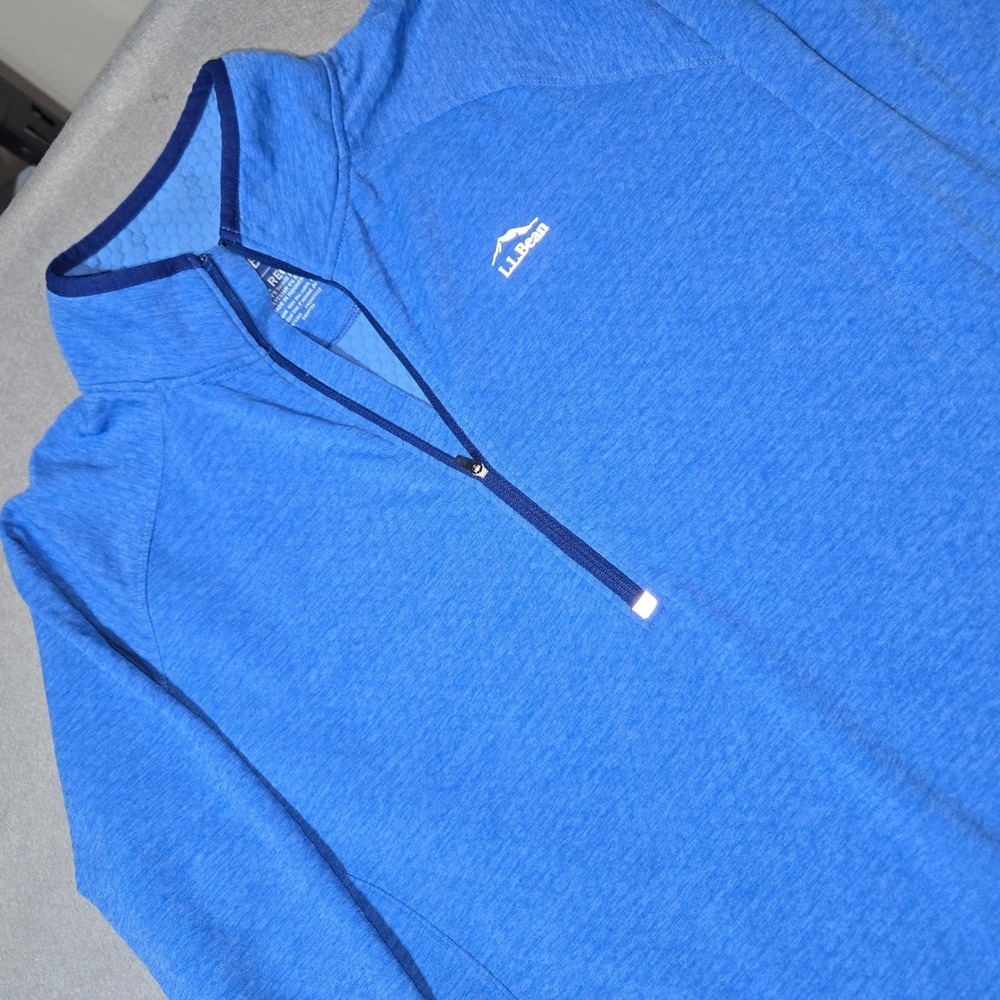 LL Bean Womens Blue Waffle Grid Quarter Zip Pullover Active Fleece Large‎ Reg